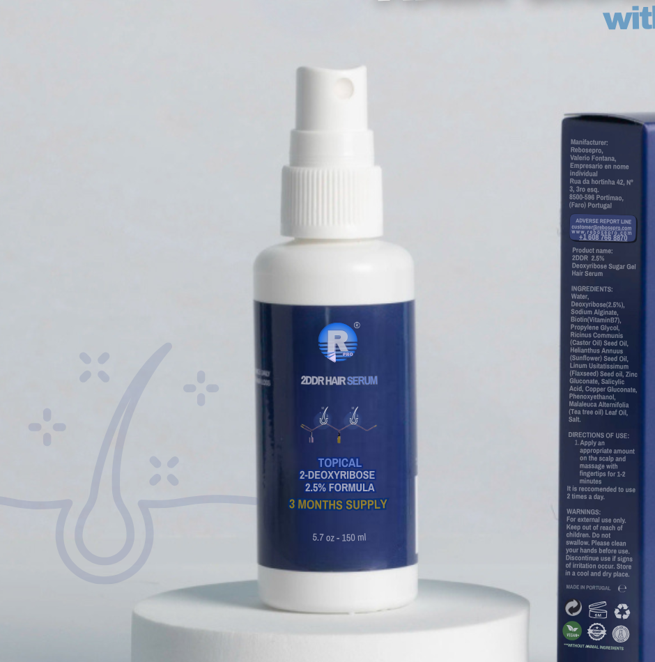 2DDR 2.5% Deoxyribose Suger Gel Hair Serum - Topical (3 Month Supply) 150ml - Enhanced Formula